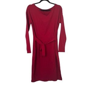 PrettyGarden Self-Tie Long‎ Sleeve Shirt Dress Red